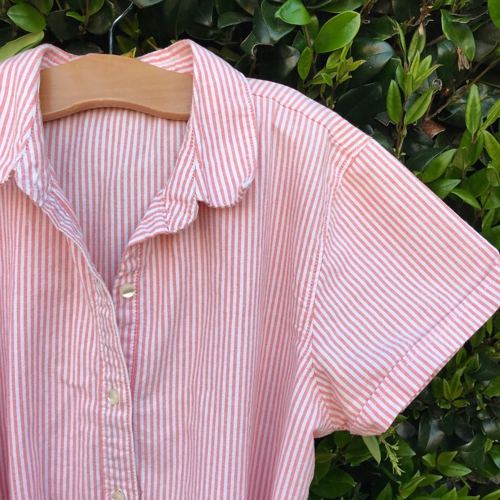Girls Lands’ End pink and white preppy shirt dress
